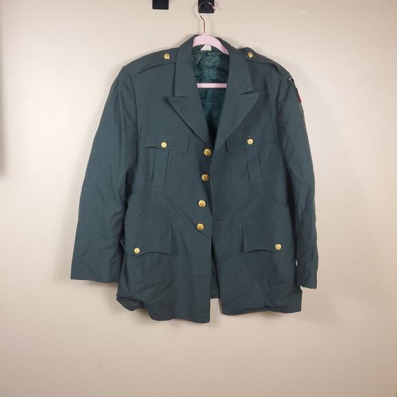 Vintage Army Green Service Coat Blazer Gold Tone Hardware Size 42R - Picture 1 of 12
